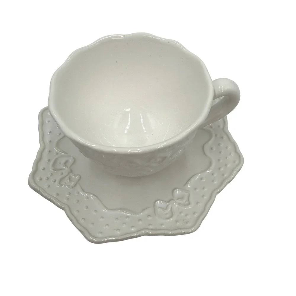 Tessa By Lynn‎ Hollyn Tea Cup and Saucer Porta Portugal Lattice Bows Vintage